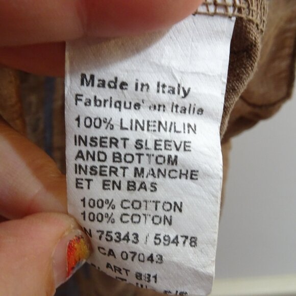 Terzo Millennio 100% Linen Graphic Print Top Size S Brown Blue Boxy Lagenlook - Picture 5 of 7